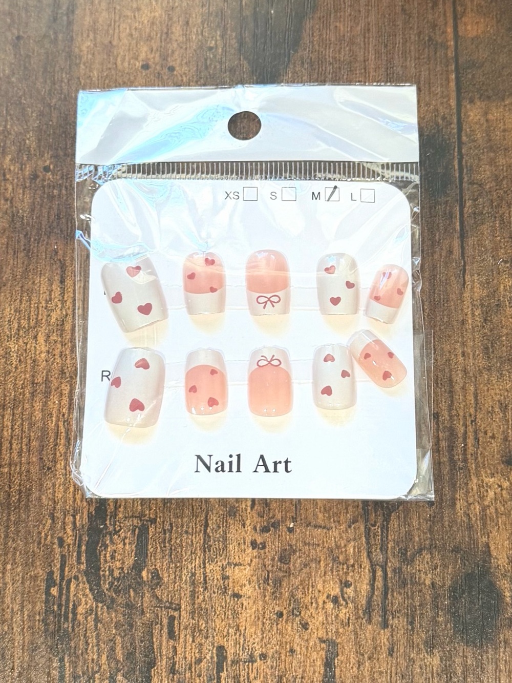 Nail Art Women Press-On Nails - Pink Hearts & Bow